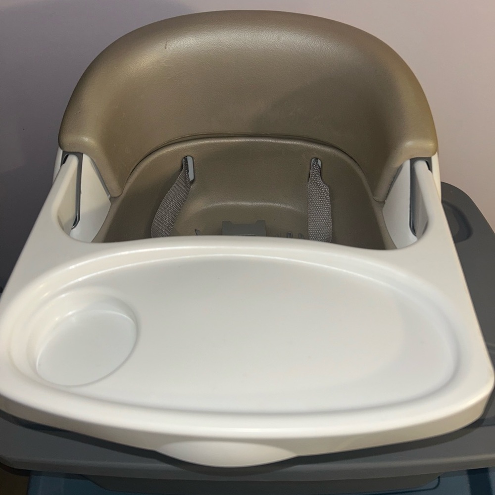 Tan and White Booster Seat
